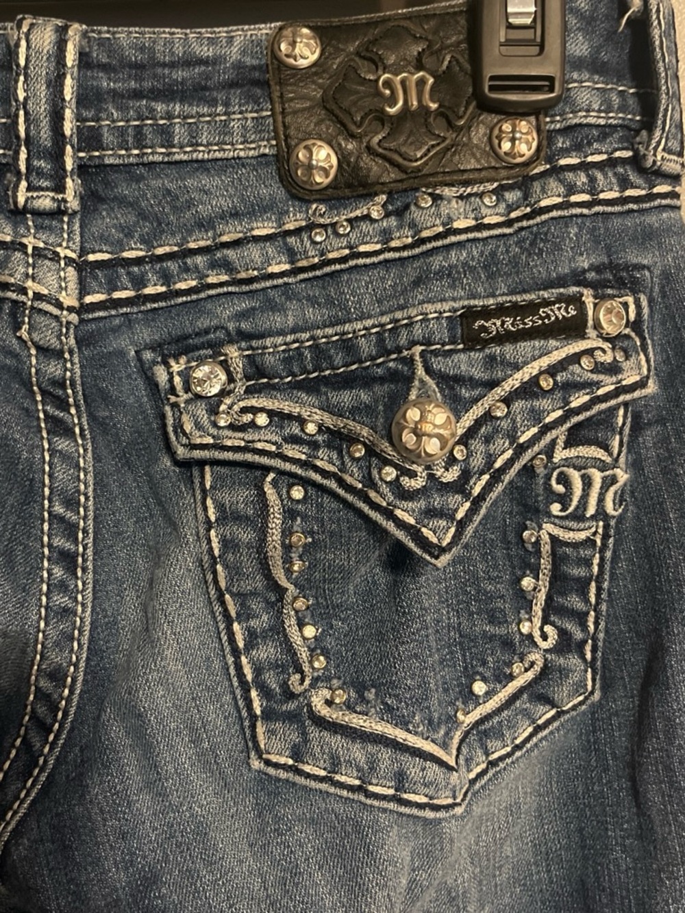 Miss Me Jeans Blue Denim Boot Cut with Embellished Flap Pockets